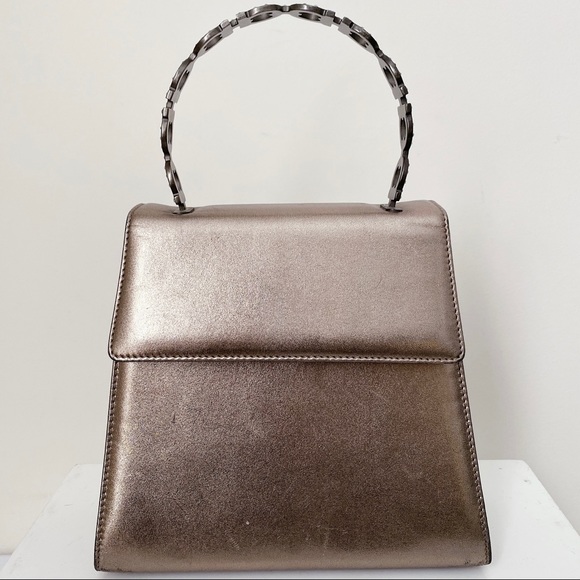 Salvatore Ferragamo Gold Pewter Silver Crystal Gancini Top Handle Crossbody Bag - Picture 3 of 15